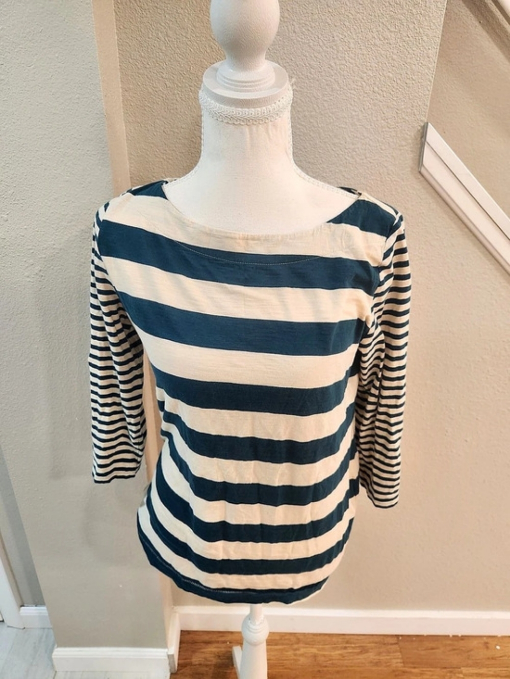 Ann Taylor LOFT Striped Long Sleeve Top in Blue & Cream Size Medium
